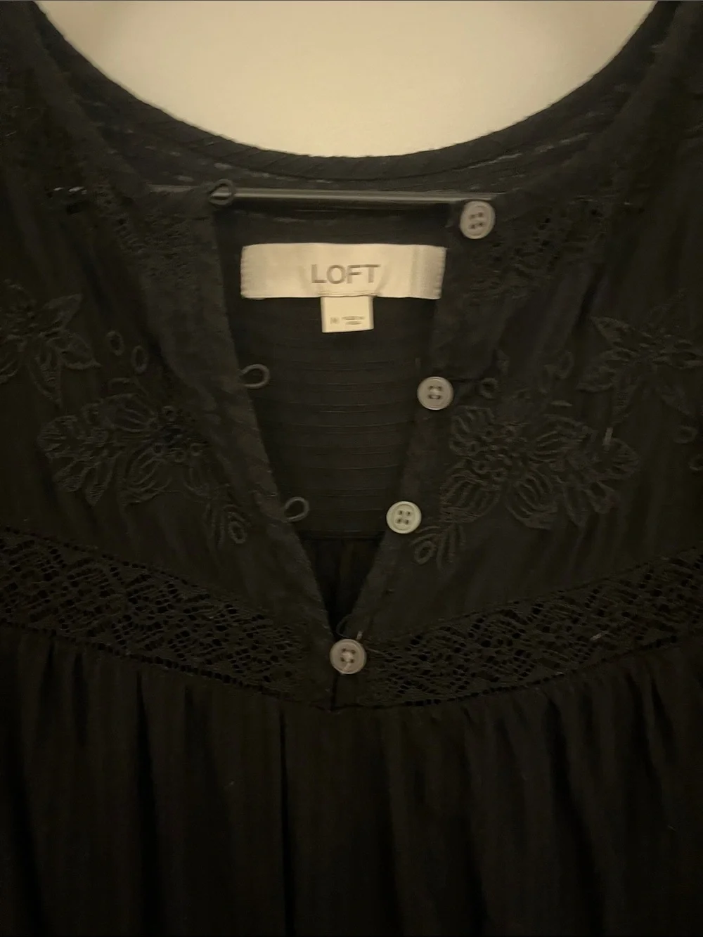 LOFT Black Short-Sleeve Embroidered Peasant Blouse